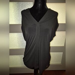 Calvin Klein Black V-Neck Sleeveless Draped Top